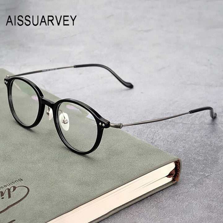 Aissuarvey Unisex Round Full Rim Acetate Titanium Frame Eyeglasses As190001 Full Rim Aissuarvey Eyeglasses black  