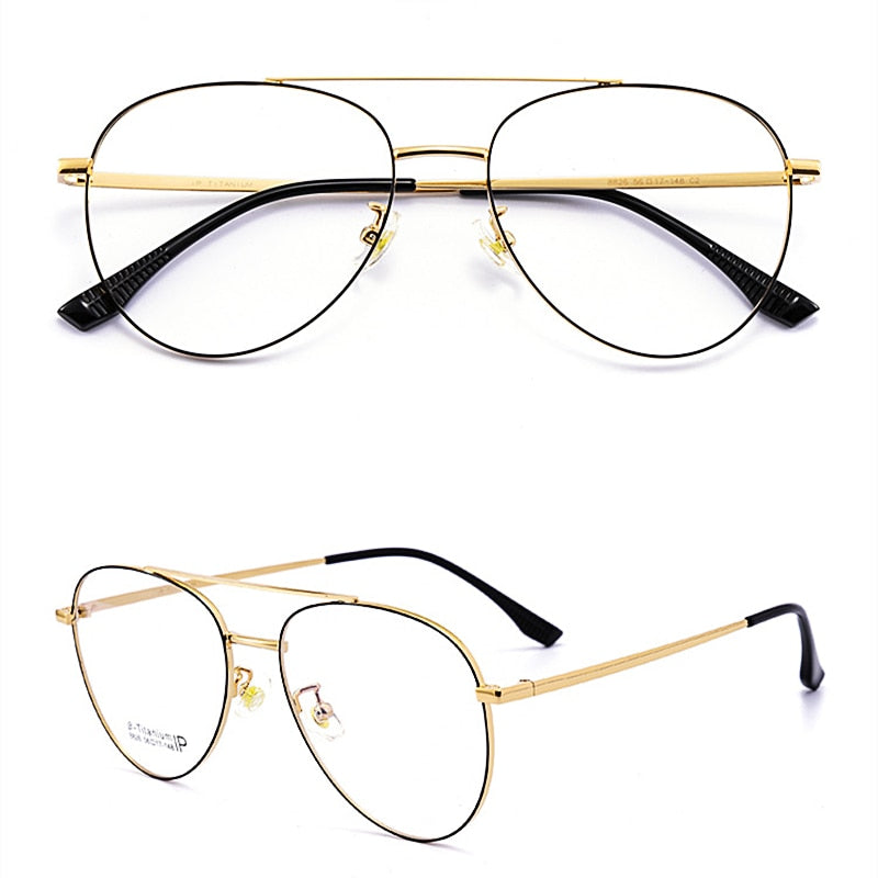 Yimaruili Unisex Full RIm Double Bridge β Titanium Frame Eyeglasses 8826 Full Rim Yimaruili Eyeglasses Black Gold China 