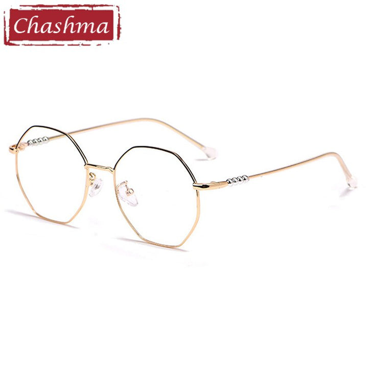 Chashma Ottica Unisex Full Rim Polygon Stainless Steel Alloy Eyeglasses 1101/1100 Full Rim Chashma Ottica 1100 Gold Pearl  