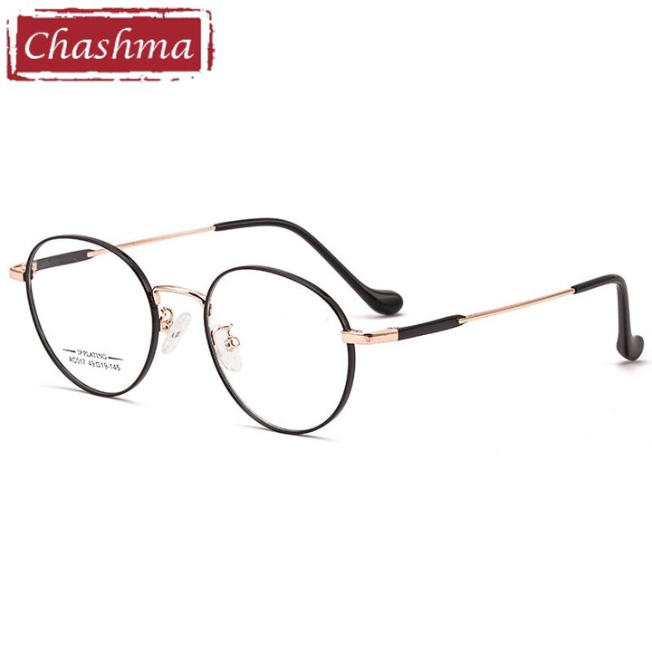 Chashma Ottica Unisex Full Rim Oval Stainless Steel Eyeglasses A017 Full Rim Chashma Ottica Black Rose Gold  