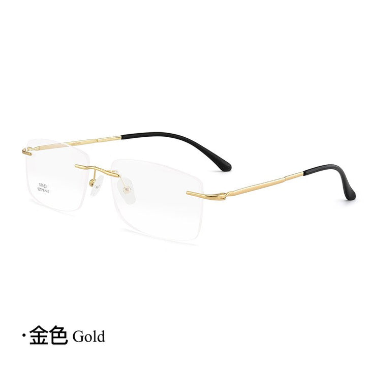 Men's Rimless Square Alloy Frame Eyeglasses Customizable Lenses Zt7053 Rimless Bclear Gold  