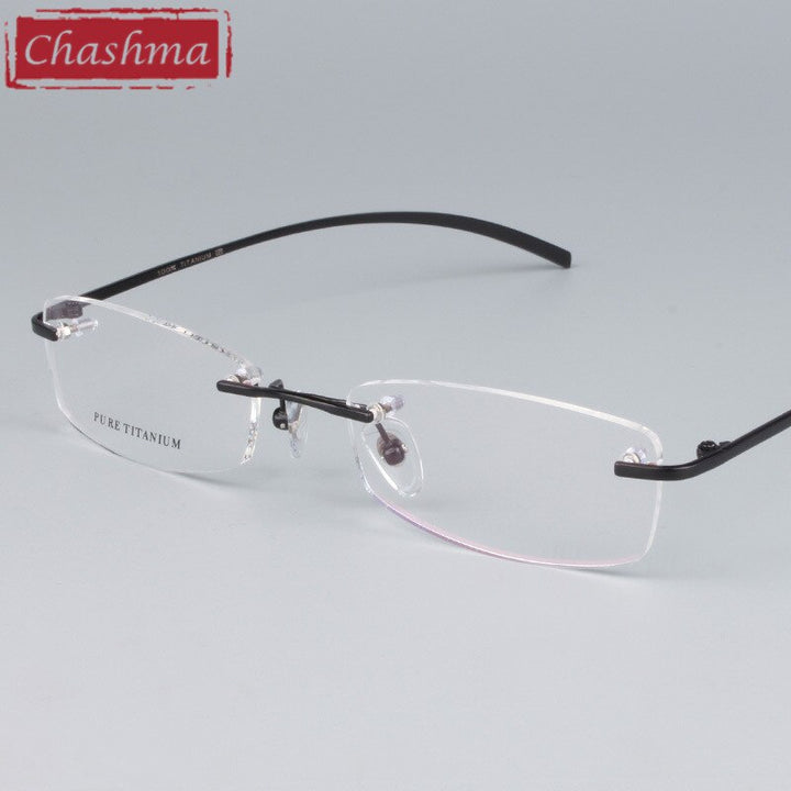 Chashma Ottica Unisex Rimless Rectangle Titanium Eyeglasses 1028 Rimless Chashma Ottica Black  