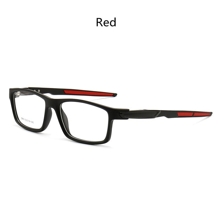 KatKani Men's Full Rim TR 90 Resin Square Sport Frame Eyeglasses K5816 Sport Eyewear KatKani Eyeglasses Black Red C2  