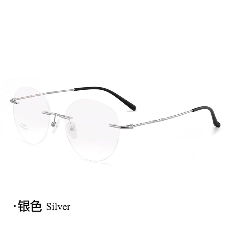 Unisex Round Rimless Titanium Alloy Frame Eyeglasses Customizable Lenses Zt7057 Rimless Bclear Silver  