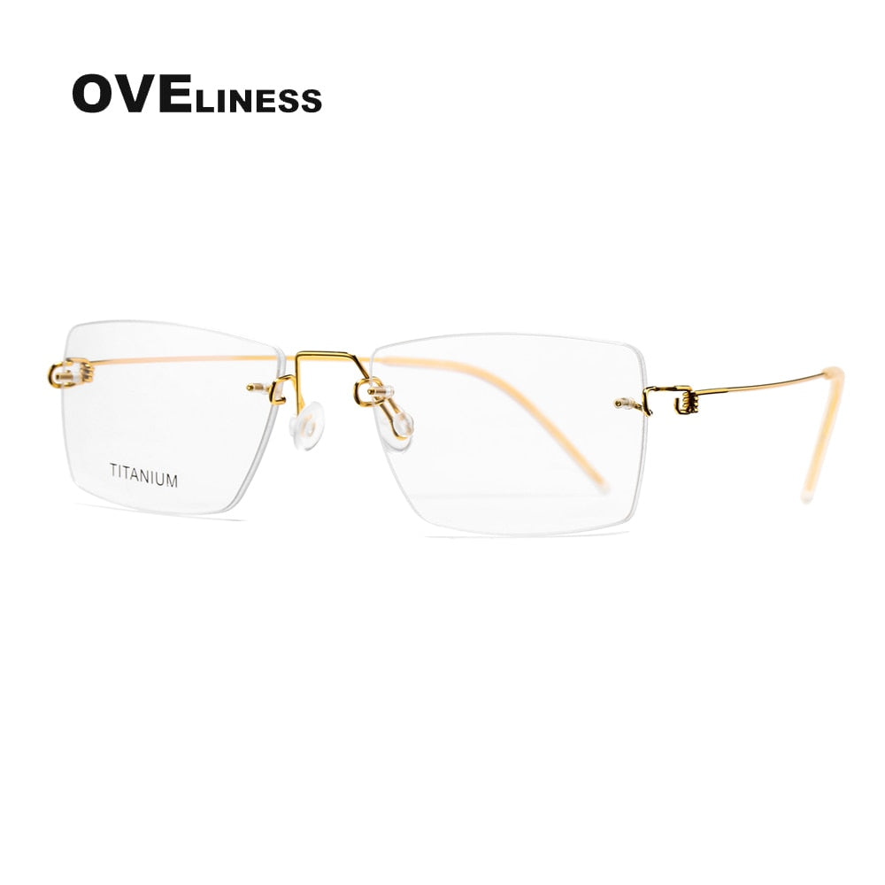 Oveliness Unisex Rimless Square Screwless Titanium Eyeglasses R02 Rimless Oveliness gold  