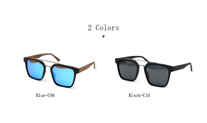 Hdcrafter Men's Full Rim Double Bridge Square Frame Polarized Wood Sunglasses Ps7050 Sunglasses HdCrafter Sunglasses   