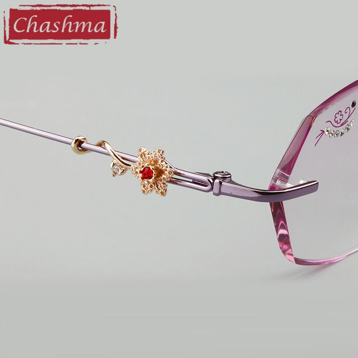 Women's Rimless Diamond Cut Tinted Lens Eyeglasses Titanium Frame 2789 Rimless Chashma   