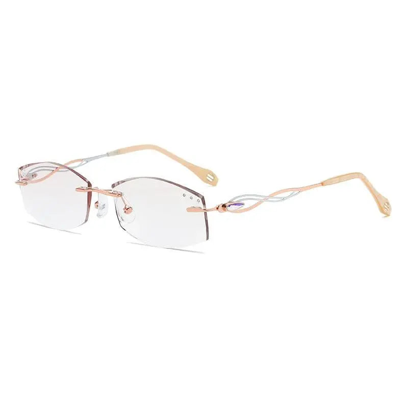 Zirosat 88038 Women's Eyeglasses Tint Lenses Diamond Cutting Rimless Titanium - golden diamond cut