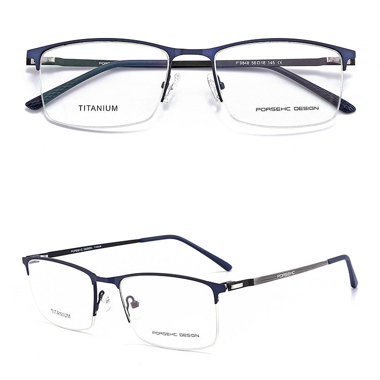 KatKani Men's Semi Rim Titanium Alloy Frame Screwless Eyeglasses P9848 Semi Rim KatKani Eyeglasses Blue  