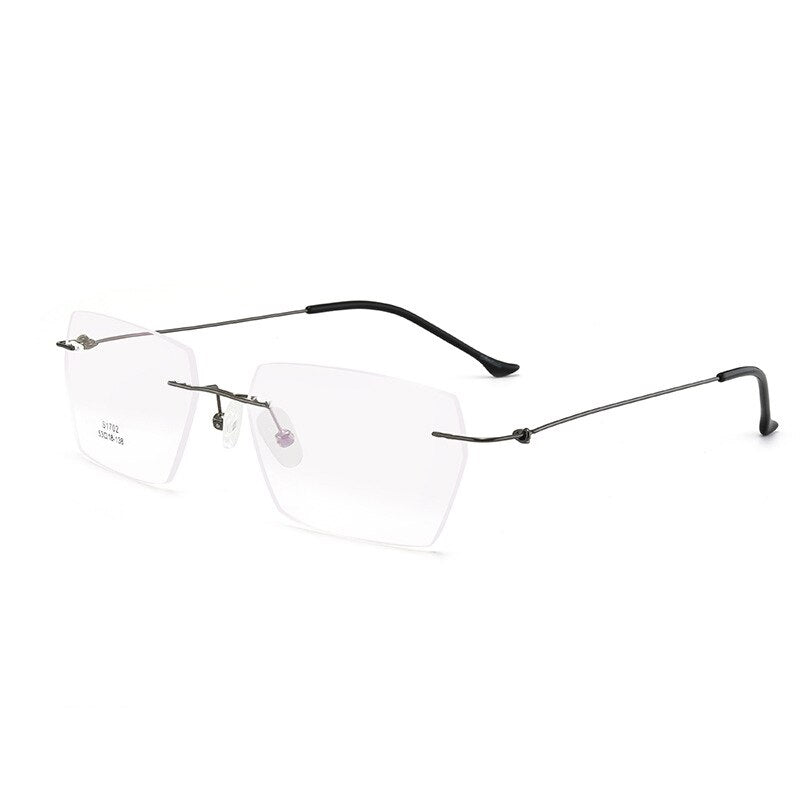 Unisex Rimless Polygon Titanium Alloy Frame Eyeglasses Customizable Lenses Zt1702 Rimless Bclear gray  