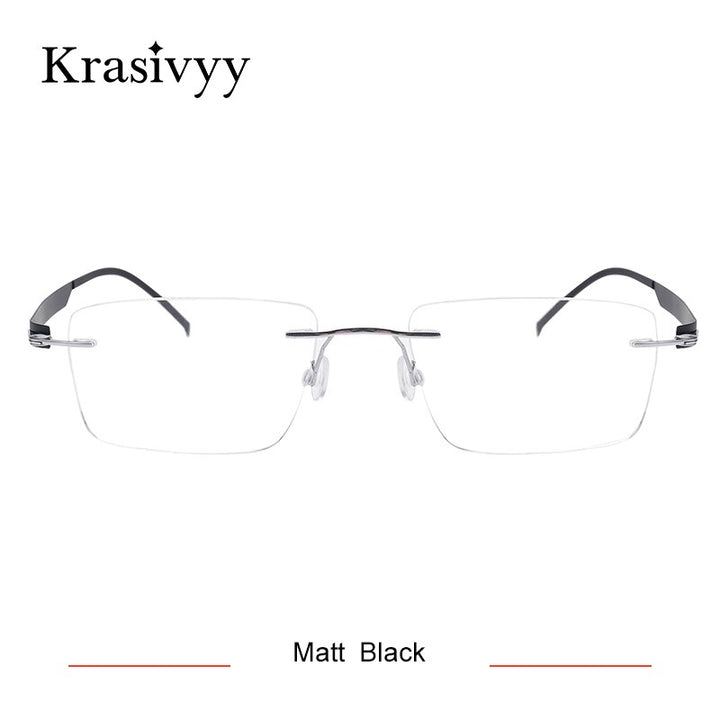 Krasivyy Men's Rimless Square Screwless Titanium  Eyeglasses Kr5017 Rimless Krasivyy Matt Black  