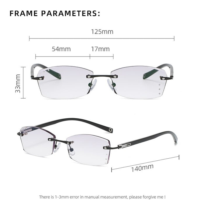 Zirosat 77003 Unisex Eyeglasses Rectangle Titanium Alloy Rimless Rimless Zirosat   
