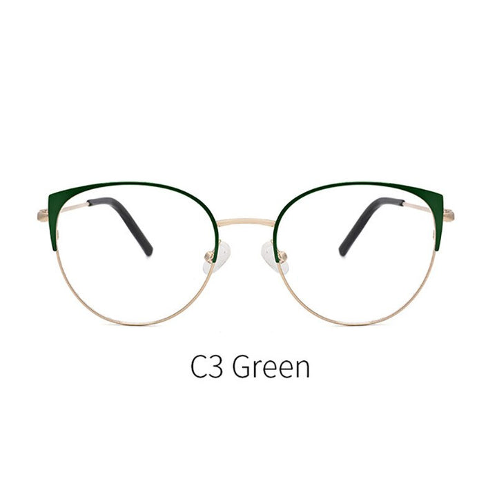 CCSpace Unisex Full Rim Round Cat Eye Alloy Frame Eyeglasses 49246 Full Rim CCspace C3Green  