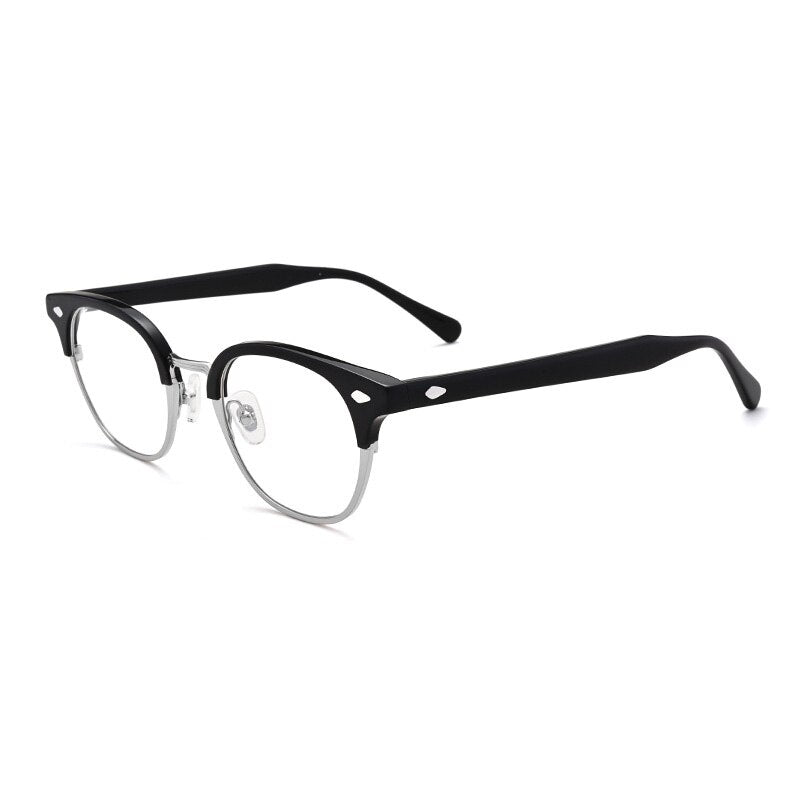 Aissuarvey Unisex Geometrical Full Rim Acetate Alloy Frame Eyeglasses Full Rim Aissuarvey Eyeglasses Black silver  