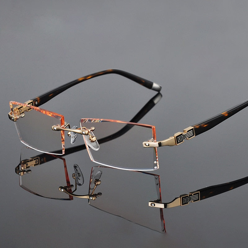 Reven Jate 58050 Alloy Rimless Diamond Cutting Man Glasses Frame Eyeglasses Men Eyewear Rimless Reven Jate golden  