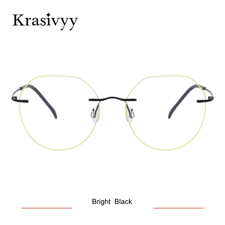 Krasivyy Women's Rimless Irregular Round Titanium Eyeglasses Ls08 Rimless Krasivyy Bright Black  