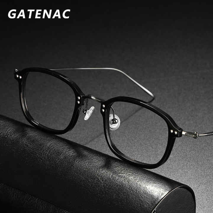 Gatenac Unisex Full Rim Square Acetate Titanium Frame Eyeglasses Gxyj547 Full Rim Gatenac   