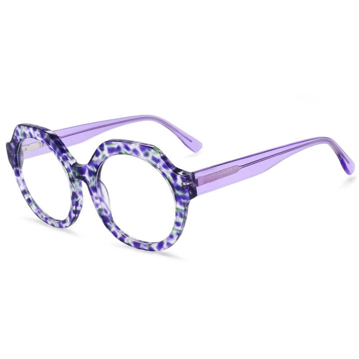 CCSpace Unisex Full Rim Round Cat Eye Acetate Frame Eyeglasses 54058 Full Rim CCspace Purple  