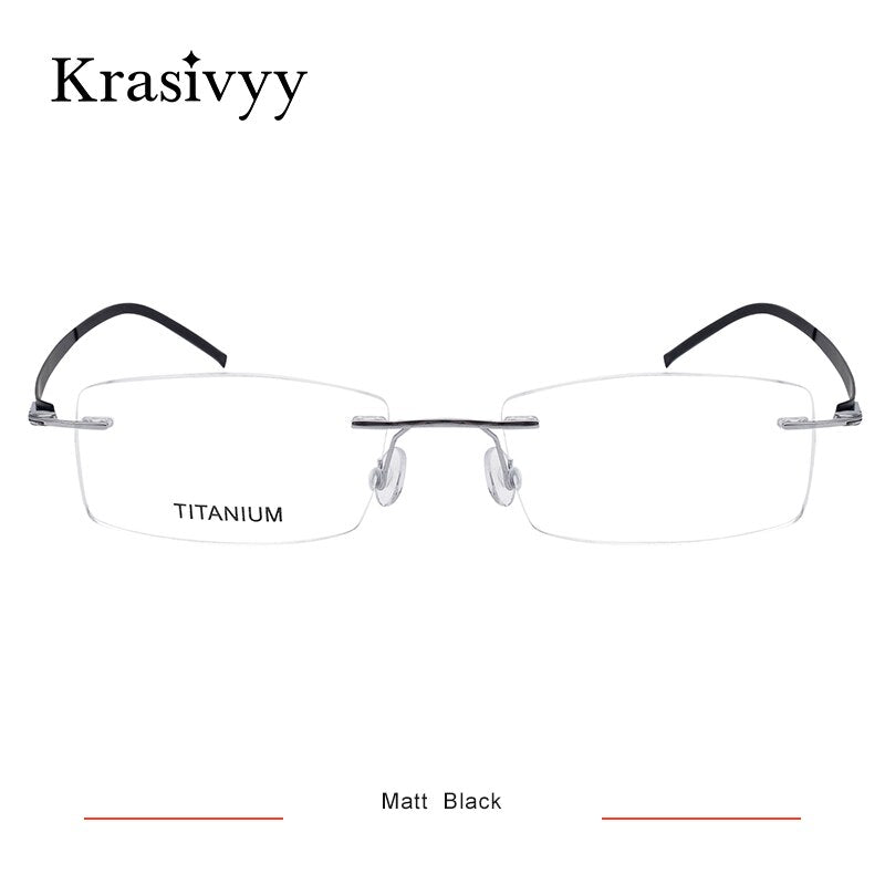 Krasivyy Unisex Rimless Square Screwless Titanium Eyeglasses Kr5001 Rimless Krasivyy Matt Black  