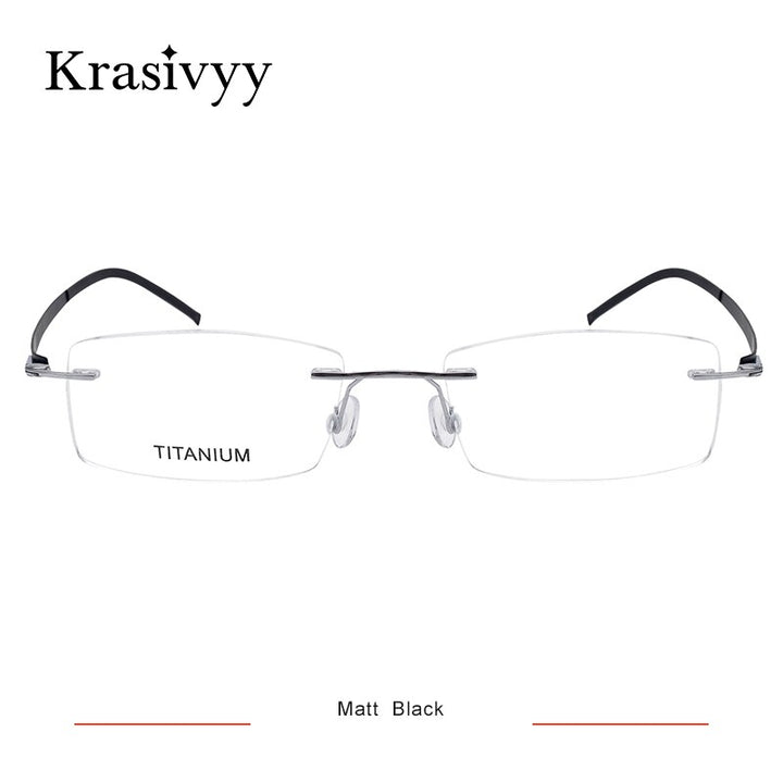 Krasivyy Unisex Rimless Square Screwless Titanium Eyeglasses Kr5001 Rimless Krasivyy Matt Black  