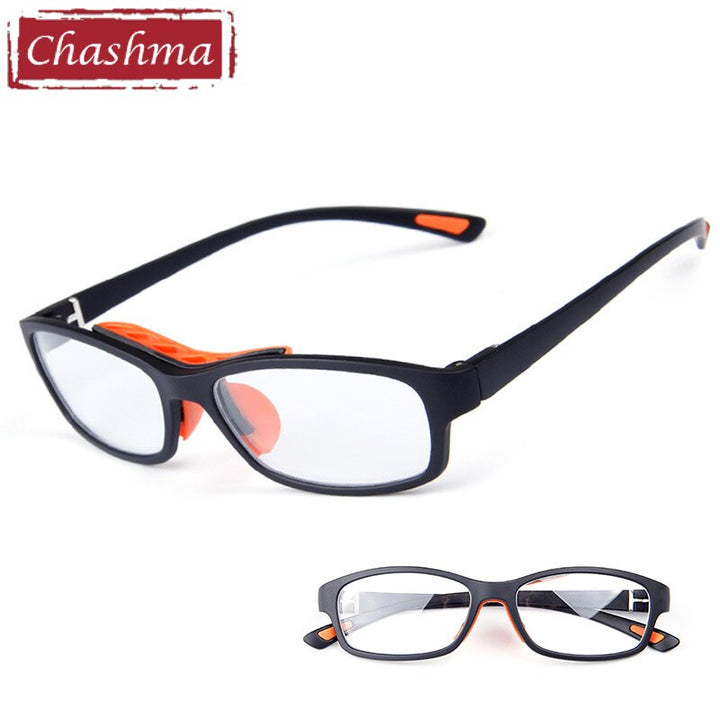Chashma Ottica Unisex Full Rim Square Tr 90 Titanim Sport Goggle Eyeglasses 010 Sport Eyewear Chashma Ottica Black Orange  