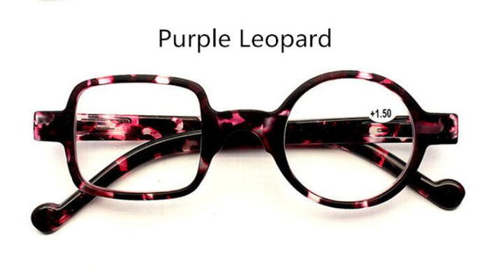Unisex Reading Glasses 26g One Round One Square Reading Glasses SunSliver +100 Purple Leopard 