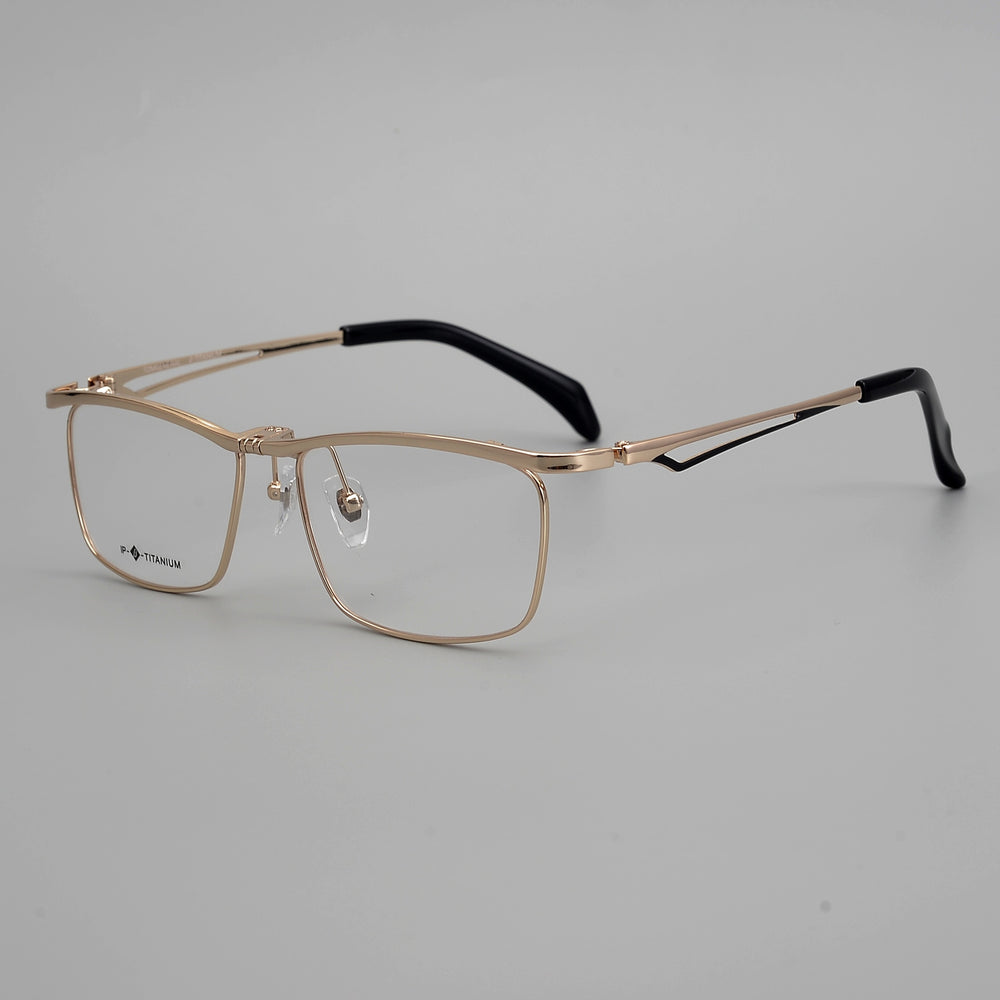 Muzz Men's Full Rim Square Titanium Flip Up Frame Eyeglasses T18043 Full Rim Muzz Gold  