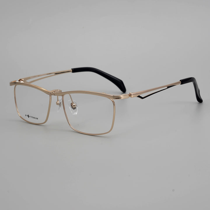 Muzz Men's Full Rim Square Titanium Flip Up Frame Eyeglasses T18043 Full Rim Muzz Gold  