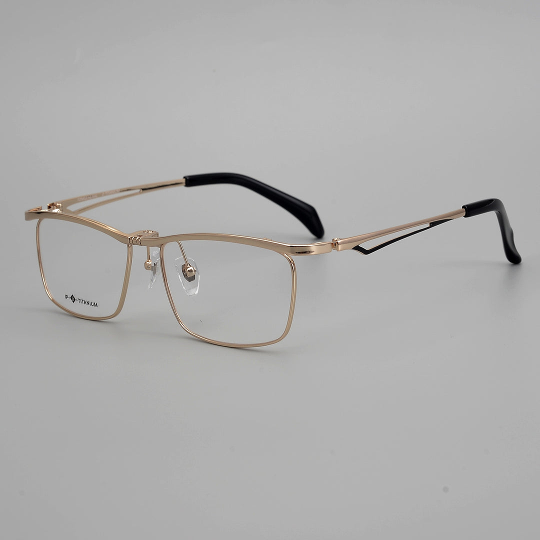 Muzz Men's Full Rim Square Titanium Flip Up Frame Eyeglasses 18043 Full Rim Muzz Gold  