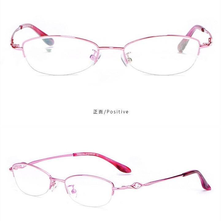 Yimaruili Women's Semi Rim Oval Alloy Frame Eyeglasses F3039 Semi Rim Yimaruili Eyeglasses Pink  