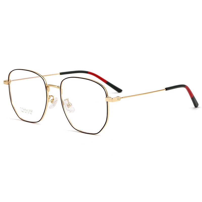 Yimaruili Unisex Full Rim Titanium Polygon Frame Eyeglasses T8821 Full Rim Yimaruili Eyeglasses Black Gold  