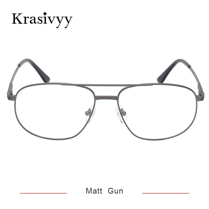 Krasivyy Men's Full Rim Oversize Oval Square Double Bridge Titanium Eyeglasses Kr3077 Full Rim Krasivyy Matt  Gun  