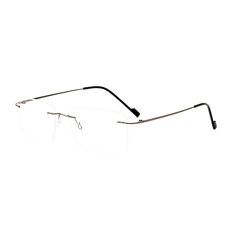 KatKani Men's Rimless Alloy Square Frame Eyeglasses 6043 Rimless KatKani Eyeglasses Gun  