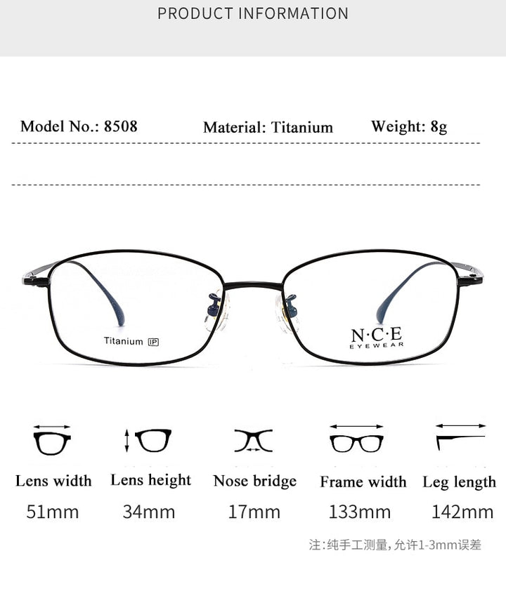 Men's Full Rim Square Titanium Frame Eyeglasses SC8508 Full Rim Bclear   