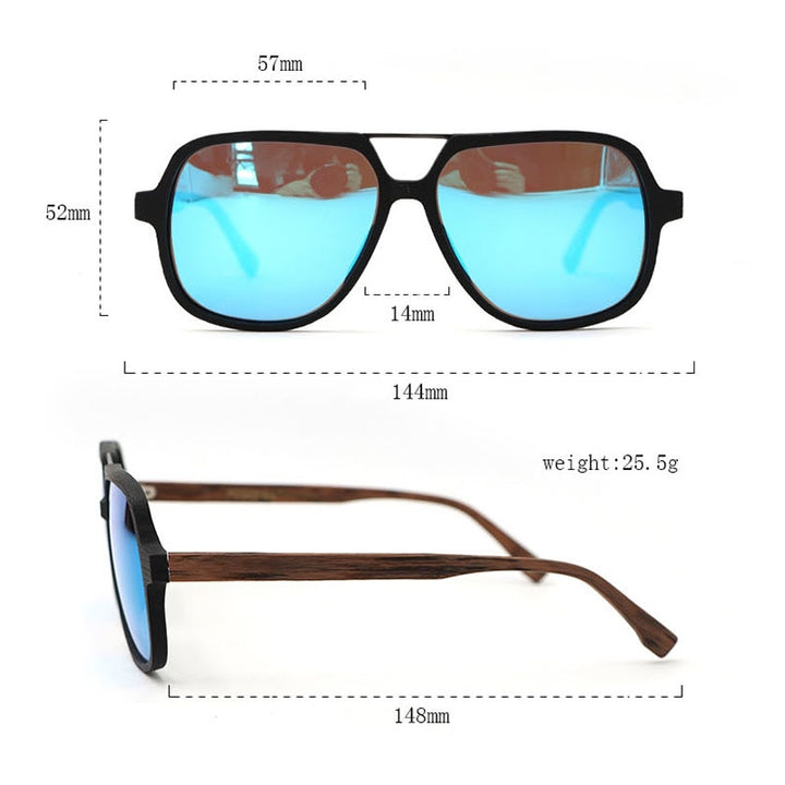 Hdcrafter Men's Full Rim Double Bridge Square Frame Polarized Wood Sunglasses Ps8210 Sunglasses HdCrafter Sunglasses   