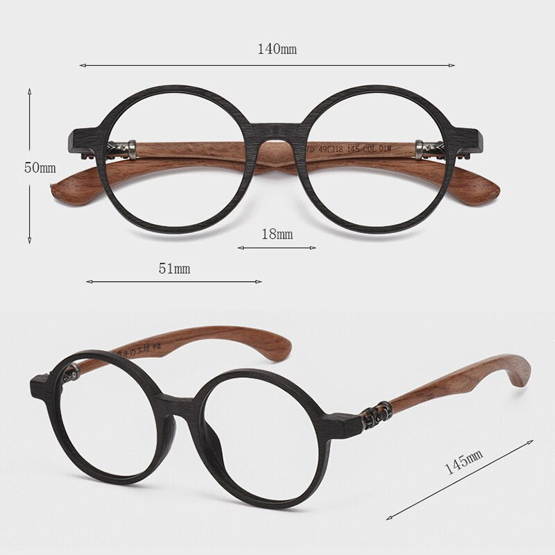 Hdcrafter Unisex Full Rim Round Wood Frame Eyeglasses 5607 Full Rim Hdcrafter Eyeglasses   