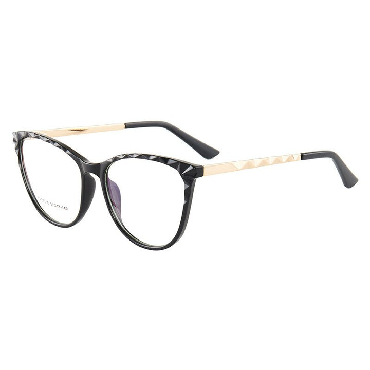 Hotony Women's Full Rim TR 90 Resin Round Cat Eye Frame Eyeglasses 7010 Full Rim Hotony black  