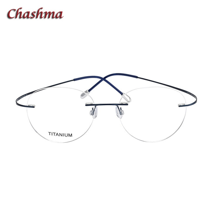 Chashma Ochki Unisex Rimless Round Titanium Eyeglasses 16017 Rimless Chashma Ochki Blue  