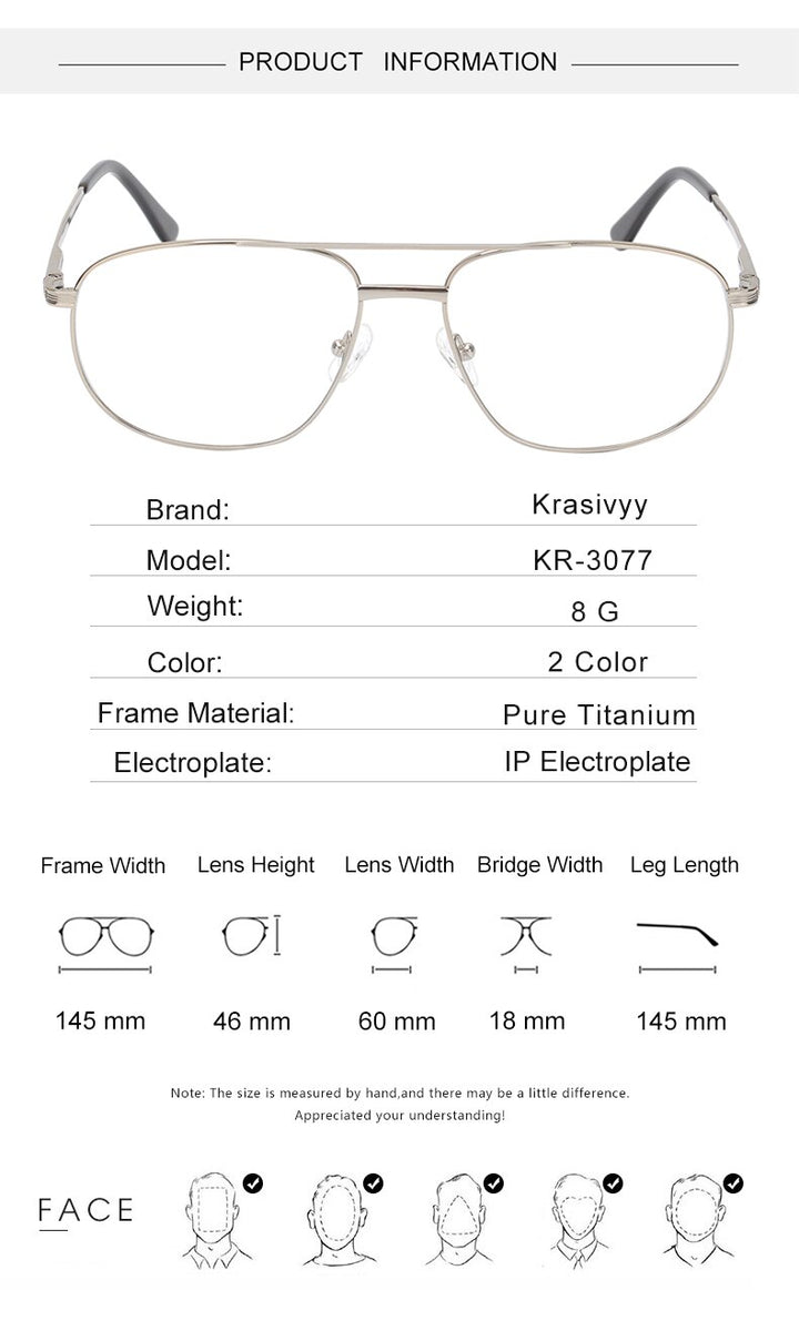 Krasivyy Men's Full Rim Oversize Oval Square Double Bridge Titanium Eyeglasses Kr3077 Full Rim Krasivyy   