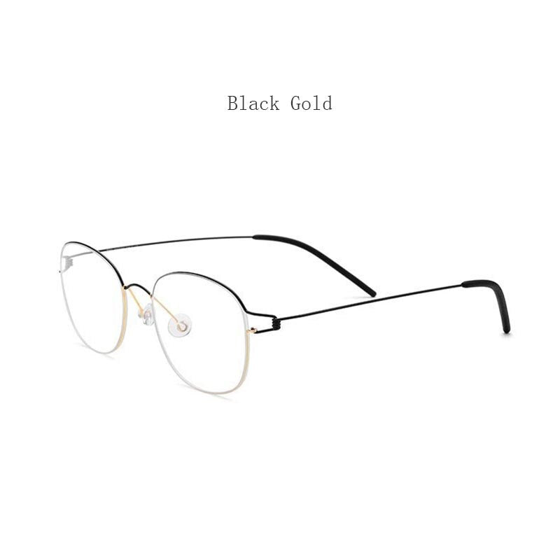 Hdcrafter Unisex Full Rim Round Titanium Screwless Frame Eyeglasses 28618 Full Rim Hdcrafter Eyeglasses Black Gold  