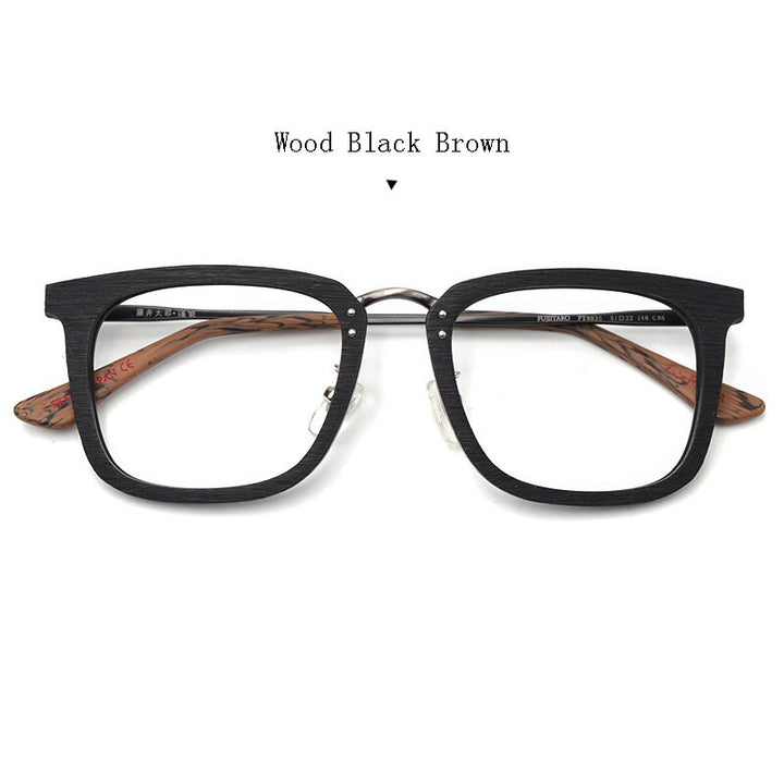 Hdcrafter Unisex Full Rim Square Acetate Frame Eyeglasses Ft8035 Full Rim Hdcrafter Eyeglasses Wood Black Brown  