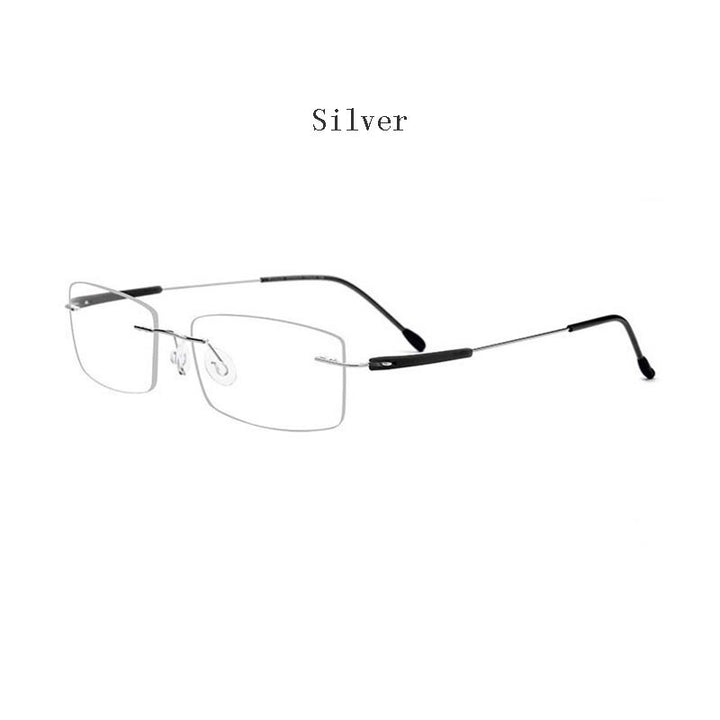 Hdcrafter Unisex Rimless Rectangle Titanium Frame Eyeglasses 3125 Rimless Hdcrafter Eyeglasses C03 Silver  
