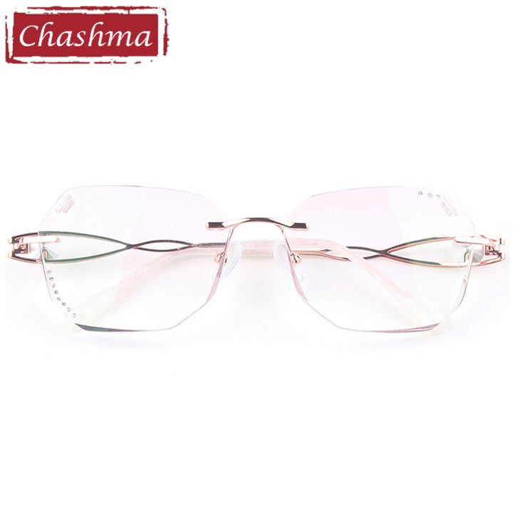 Women's Rimless Titanium Frame Diamond Trimmed Eyeglasses 88023 Rimless Chashma Default Title  