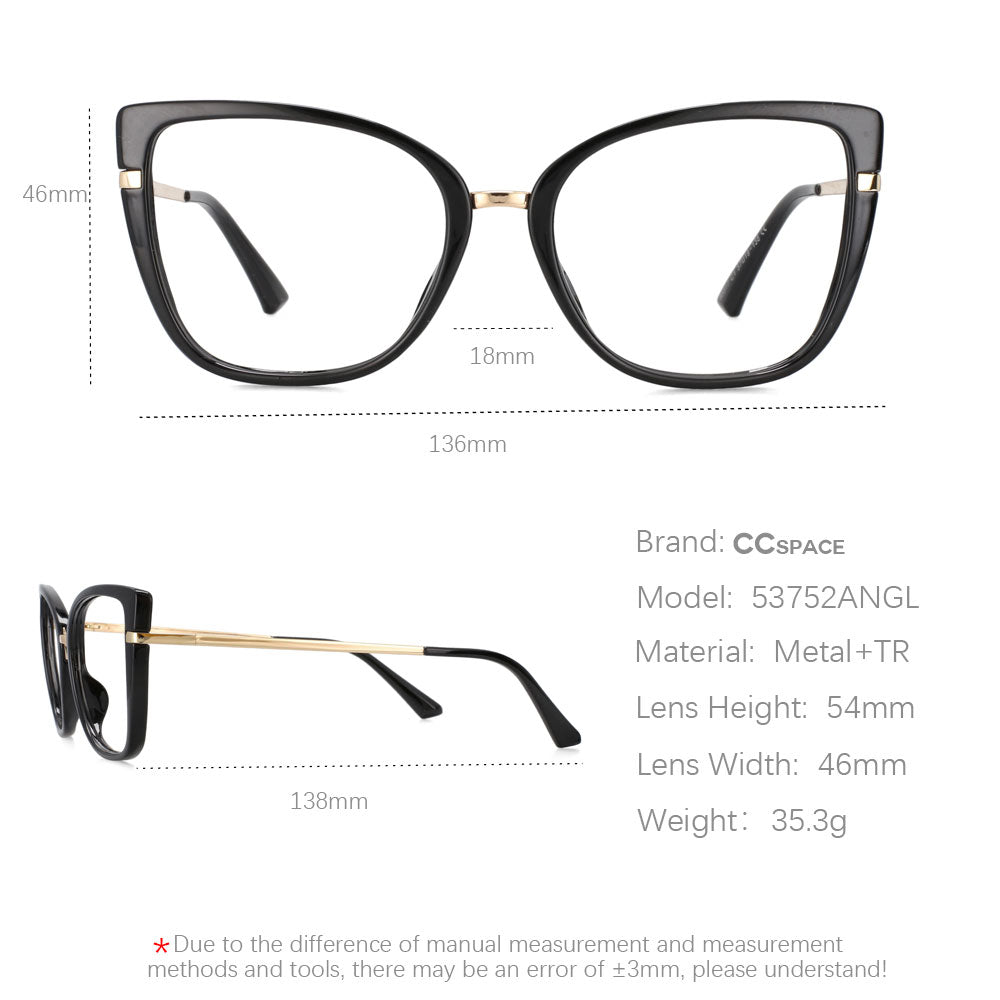 CCSpace Unisex Full Rim Cat Eye Tr 90 Titanium Frame Eyeglasses Clip On Sunglasses 53752 Clip On Sunglasses CCspace   