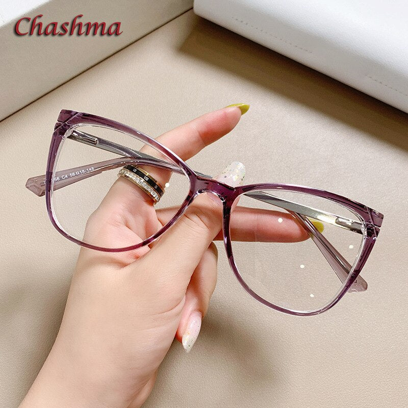 Chashma Ochki Women's Full Rim Square Cat Eye Tr 90 Titanium Eyeglasses 7856 Full Rim Chashma Ochki Transparent Purple  
