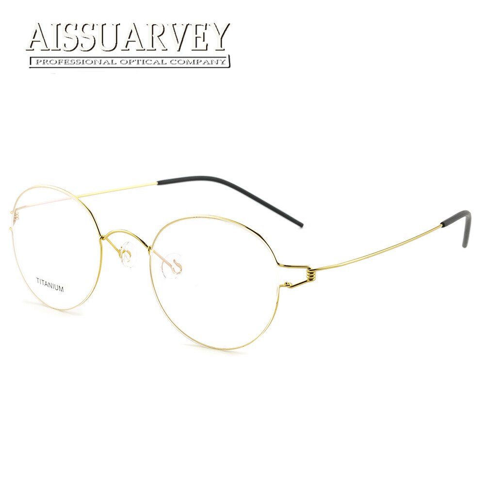 Aissuarvey Unisex Full Rim Screwless Round Titanium Frame Eyeglasses As28607 Full Rim Aissuarvey Eyeglasses Gold  