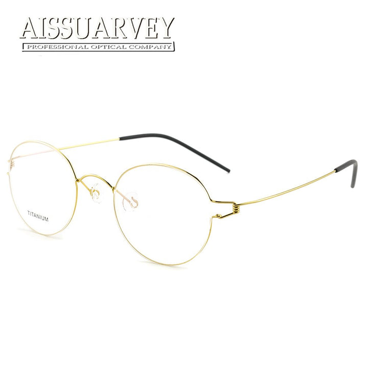 Aissuarvey Unisex Full Rim Screwless Round Titanium Frame Eyeglasses As28607 Full Rim Aissuarvey Eyeglasses Gold  