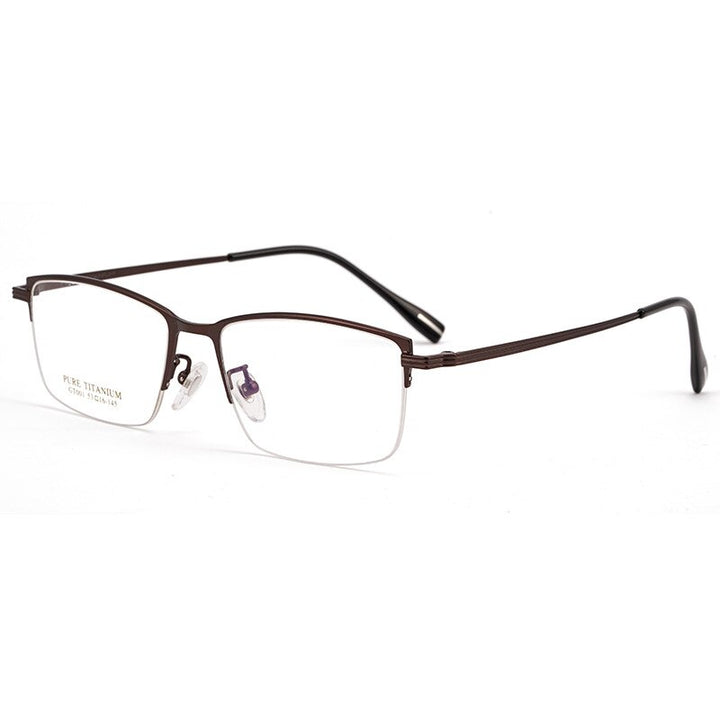 Yimaruili Men's Semi Rim Rectangular Titanium Frame Eyeglasses GT001 Semi Rim Yimaruili Eyeglasses Brown  