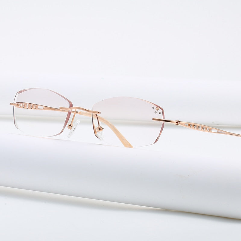 Zirosat 9136 Women's Eyeglasses Titanium Rimless Eyewear Diamond Trimmed Rimless Zirosat   