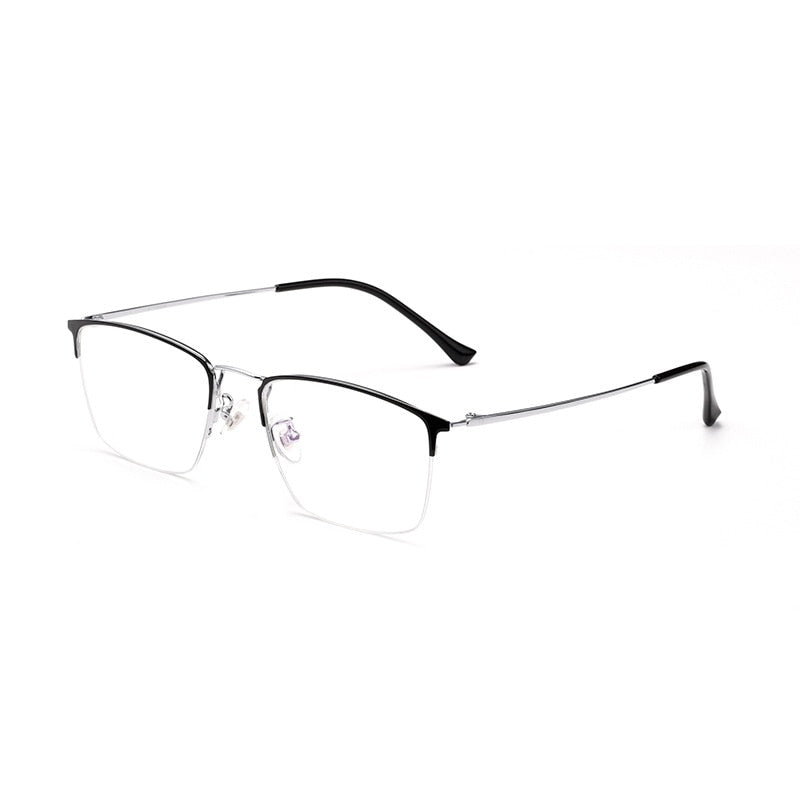 Yimaruili Unisex Semi Rim Titanium Frame Eyeglasses 8017JX Semi Rim Yimaruili Eyeglasses Black Silver  